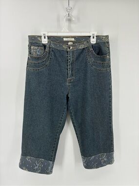 Lucien Daunois Floral Trim Capri Jeans - Women Lace Beaded Details